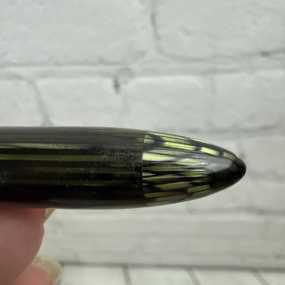 Vintage Sheaffer Fountain Pen Striated Green Nib #5 Feather Touch With Box